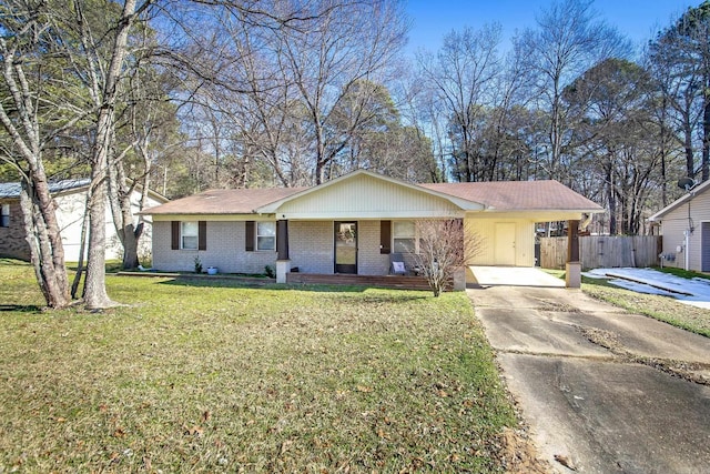 single story home with a carport and a front lawn