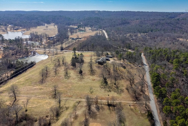 aerial view featuring a water view and a rural view