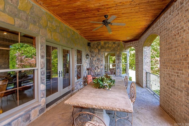 view of patio / terrace with french doors and ceiling fan