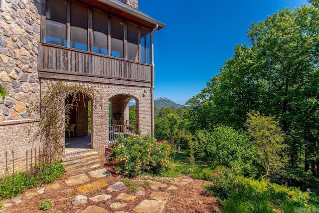 view of patio with a mountain view