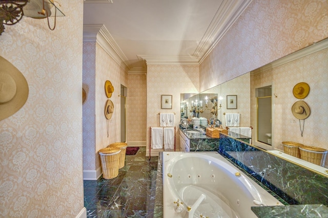 bathroom featuring ornamental molding, sink, and a bathtub