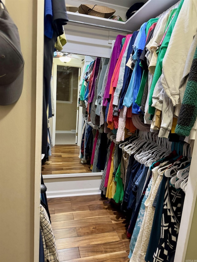 spacious closet featuring hardwood / wood-style flooring