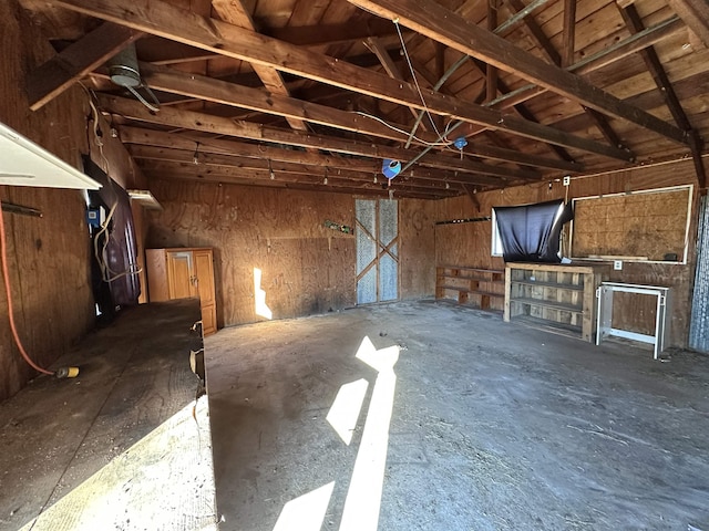 miscellaneous room with lofted ceiling