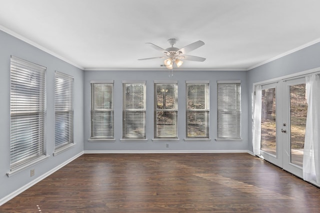 unfurnished sunroom featuring french doors and ceiling fan