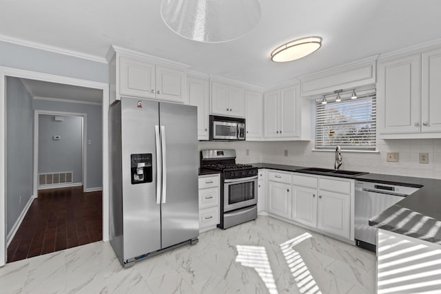 kitchen featuring sink, stainless steel appliances, and white cabinets