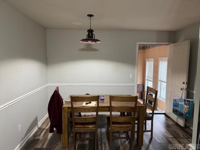 dining area with dark hardwood / wood-style flooring