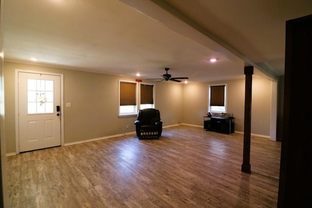 entryway featuring hardwood / wood-style floors and ceiling fan