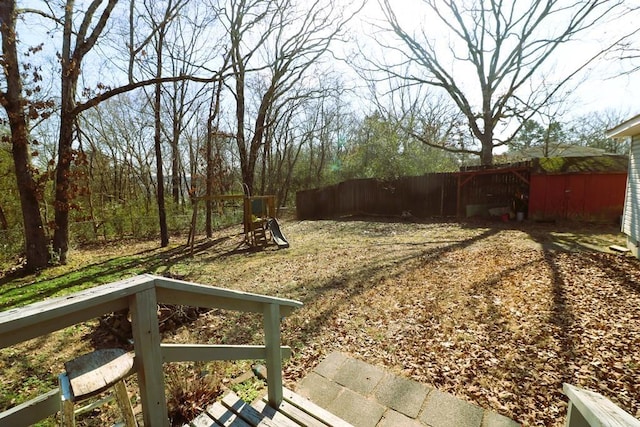 view of yard with a playground