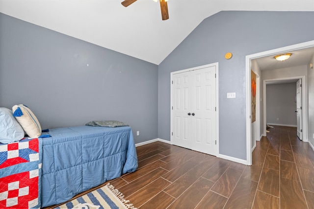 bedroom with vaulted ceiling and ceiling fan