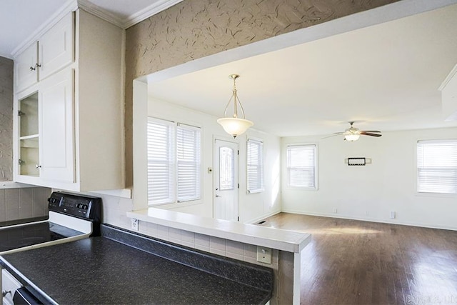 kitchen featuring white cabinetry, wood-type flooring, a healthy amount of sunlight, and black range with electric cooktop