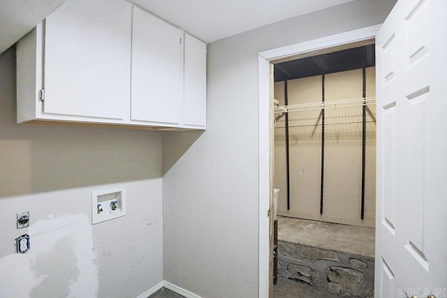 washroom featuring cabinets, hookup for an electric dryer, and washer hookup