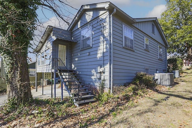 view of property exterior featuring central air condition unit