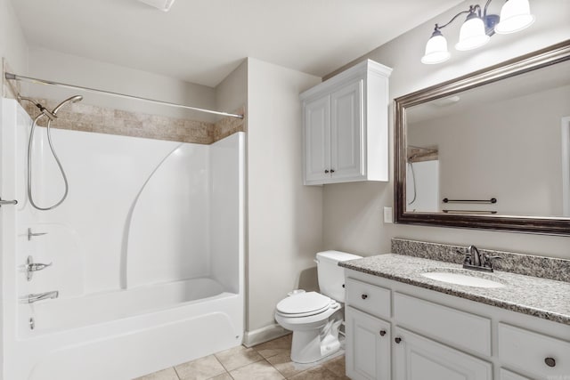 full bathroom featuring vanity, toilet, shower / bath combination, and tile patterned flooring