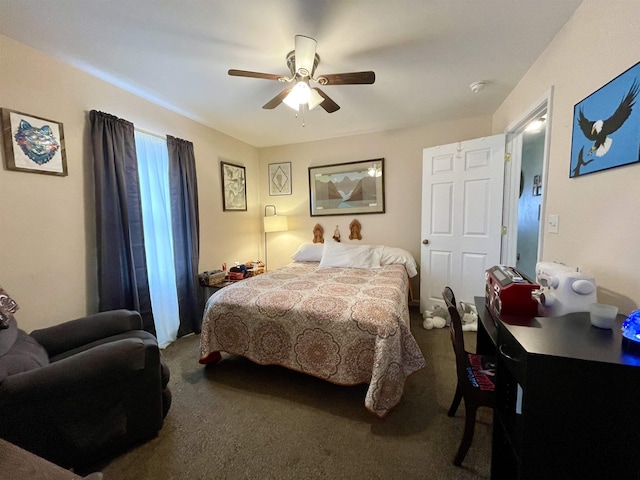 bedroom with carpet floors and ceiling fan