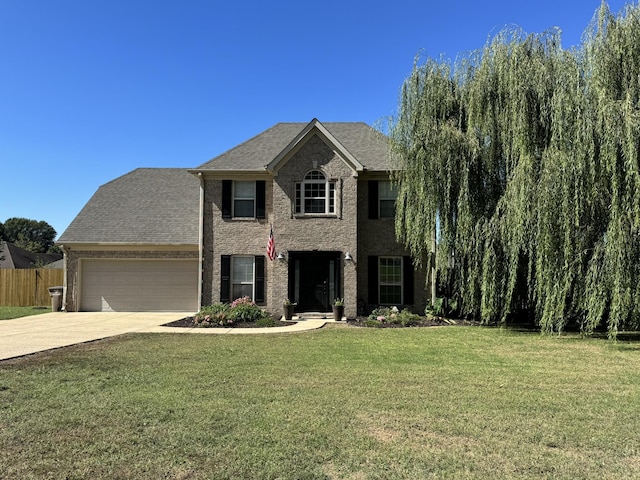 view of front of house featuring a garage and a front yard