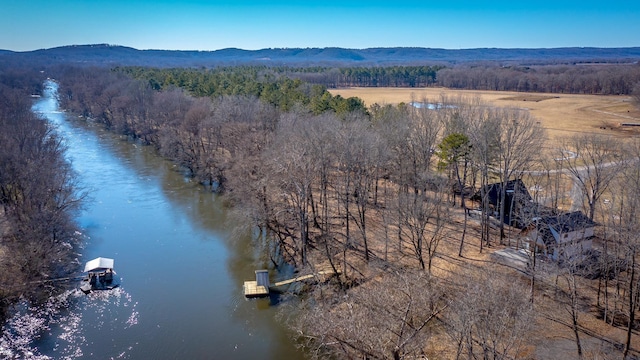 bird's eye view with a water and mountain view