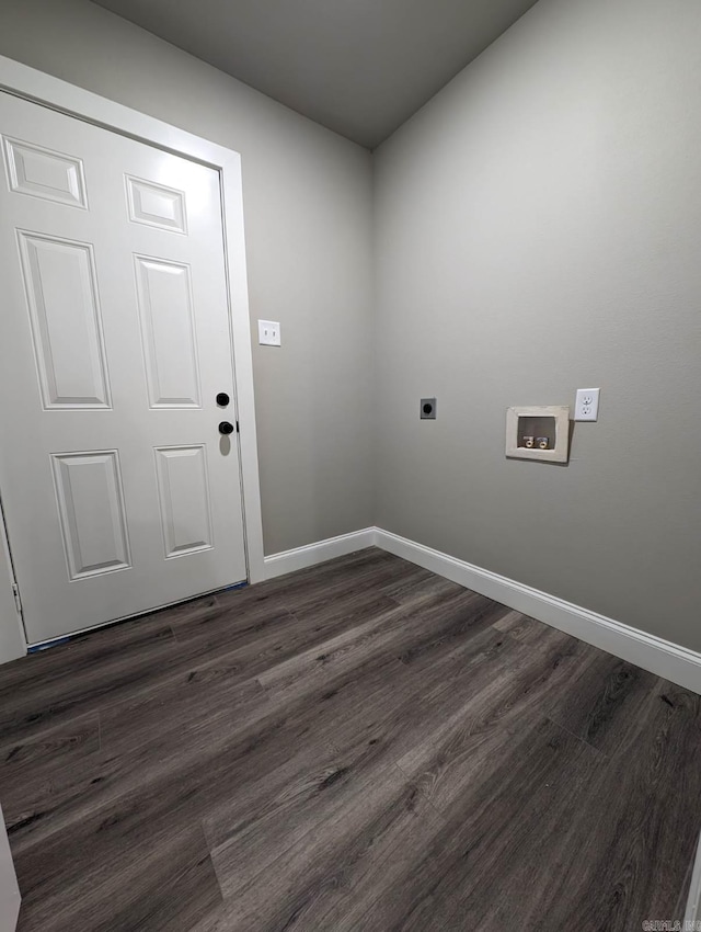 clothes washing area with hookup for an electric dryer, dark hardwood / wood-style flooring, and hookup for a washing machine