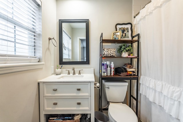 bathroom with vanity, a healthy amount of sunlight, and toilet