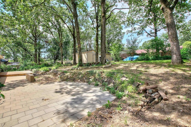 view of patio / terrace with a storage shed