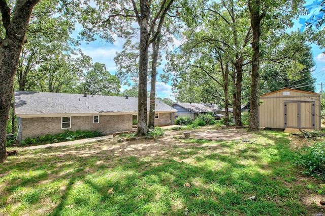 view of yard with a storage unit