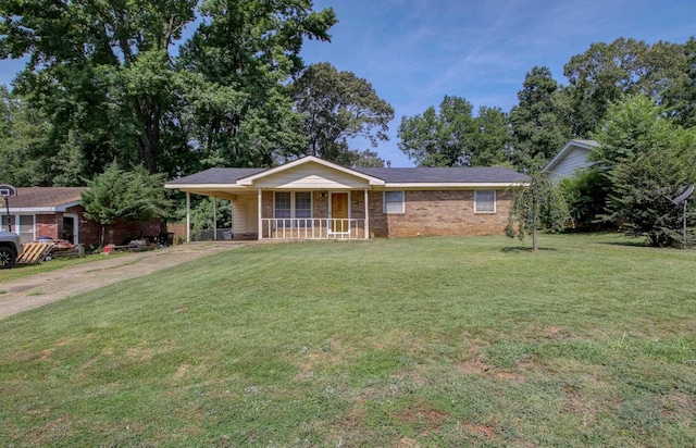 view of front of property with covered porch and a front yard