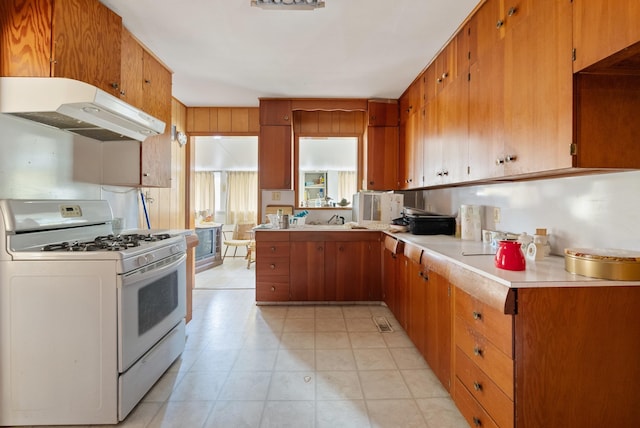 kitchen with white range with gas cooktop and sink