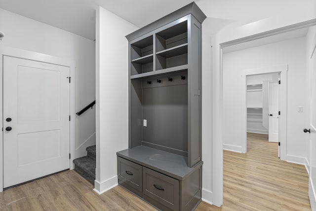 mudroom with hardwood / wood-style flooring