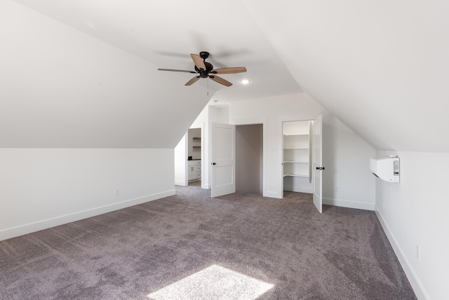 bonus room with ceiling fan, vaulted ceiling, and carpet