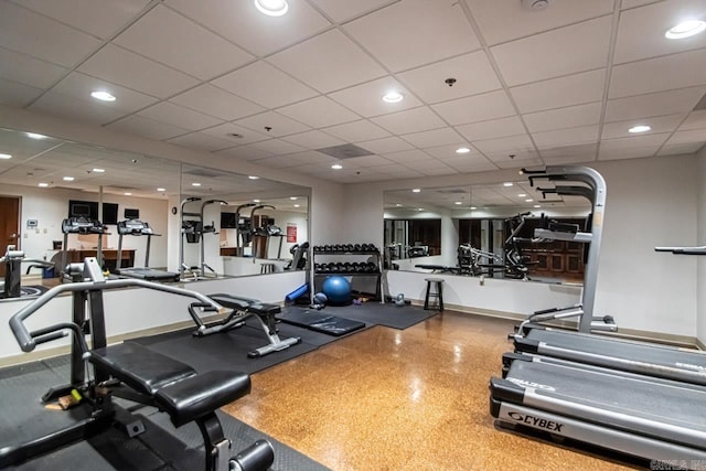 gym with a drop ceiling