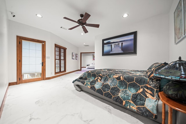 bedroom with carpet floors and ceiling fan