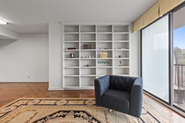 sitting room with parquet floors