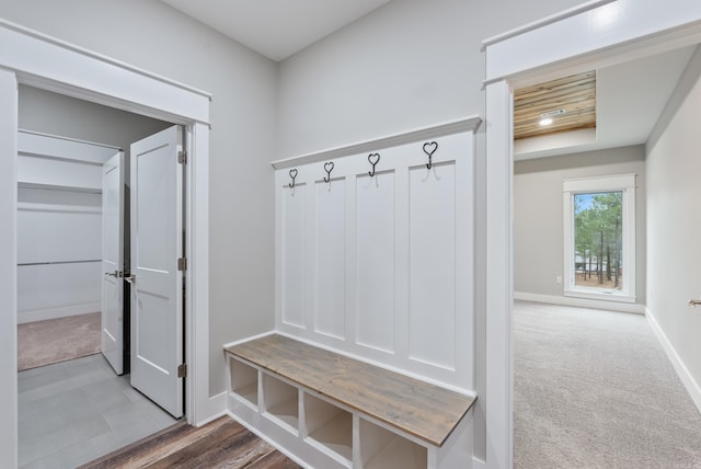 mudroom with carpet flooring