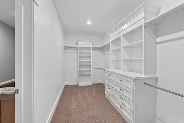 spacious closet featuring light carpet