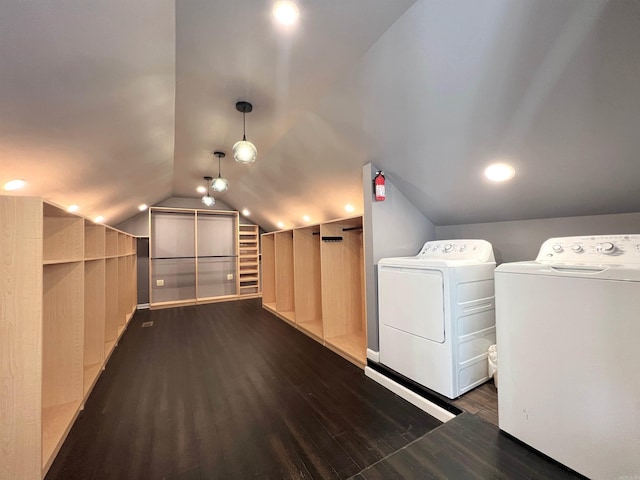 laundry area featuring dark hardwood / wood-style flooring and separate washer and dryer