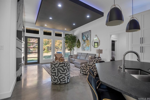 living room featuring sink