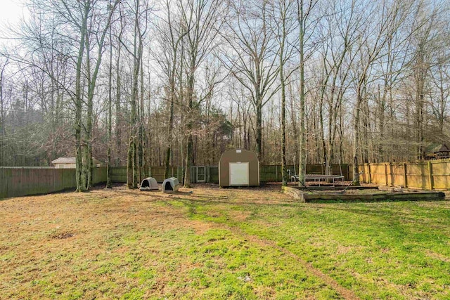 view of yard featuring a storage unit