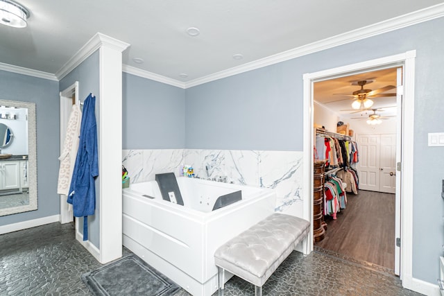 bathroom featuring ornamental molding and a washtub