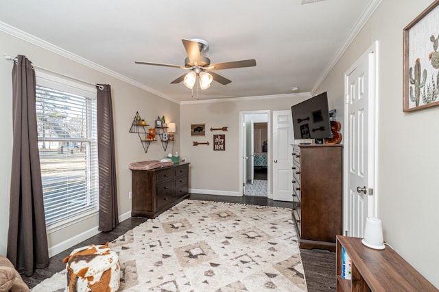 entrance foyer featuring crown molding and ceiling fan