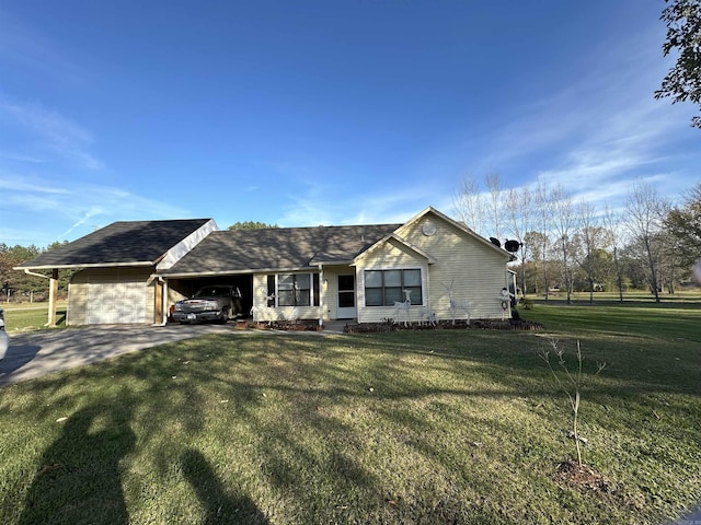 ranch-style house with a carport and a front yard