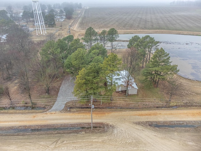 aerial view featuring a water view and a rural view