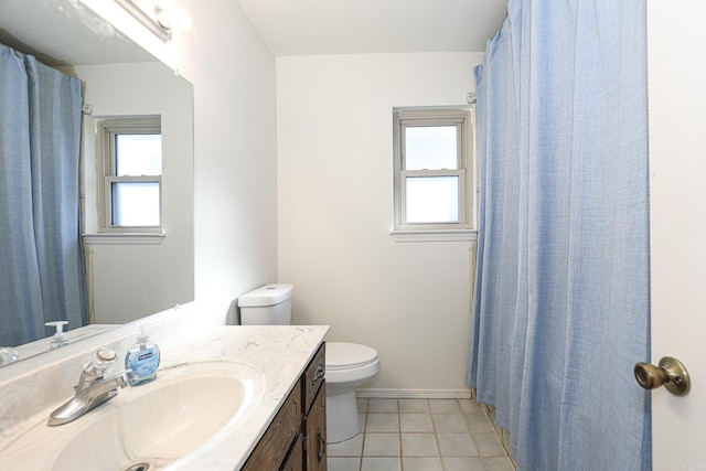 bathroom with vanity, tile patterned floors, and toilet