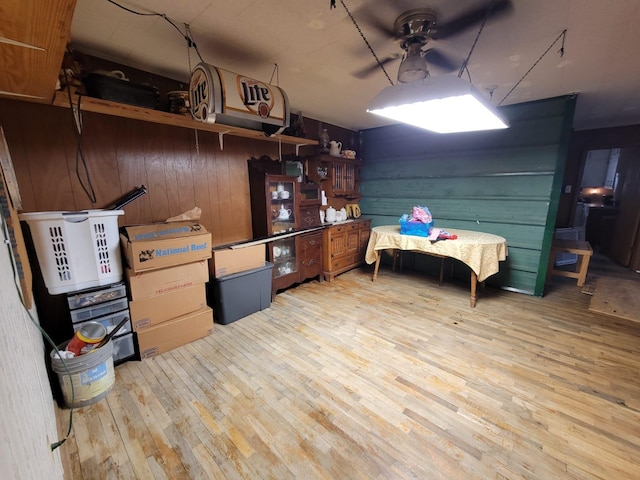 interior space featuring wooden walls