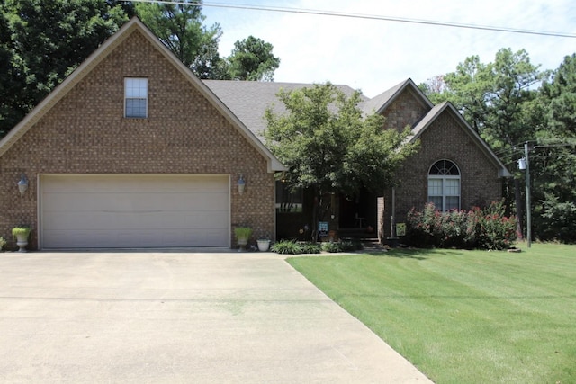 view of front facade featuring a garage and a front lawn