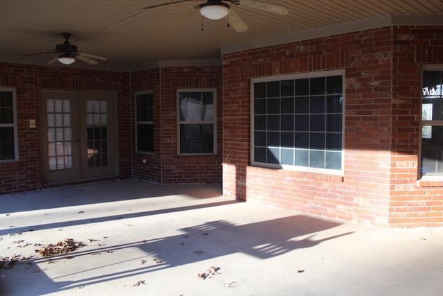 view of patio featuring french doors and ceiling fan