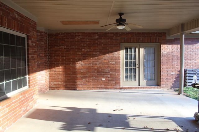 view of patio / terrace featuring french doors and ceiling fan