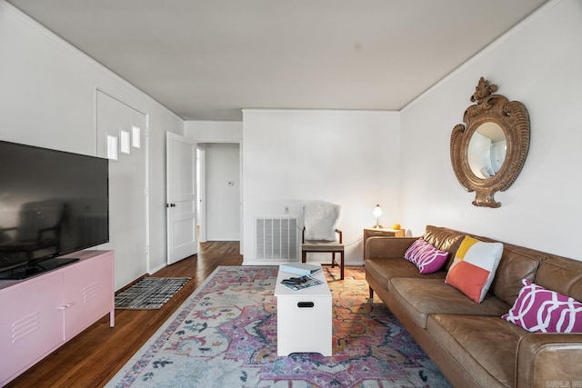 living room with dark hardwood / wood-style floors