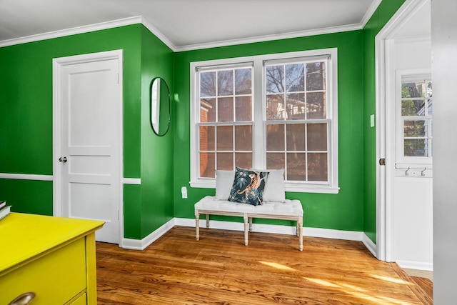 interior space featuring crown molding and hardwood / wood-style floors