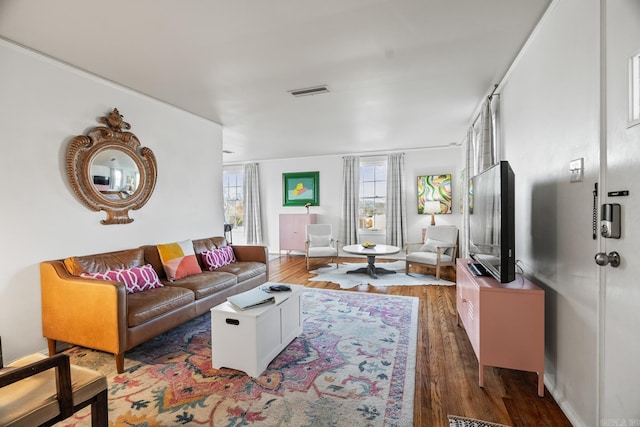 living room featuring dark hardwood / wood-style floors