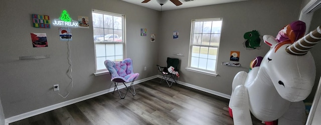 interior space featuring hardwood / wood-style floors and ceiling fan