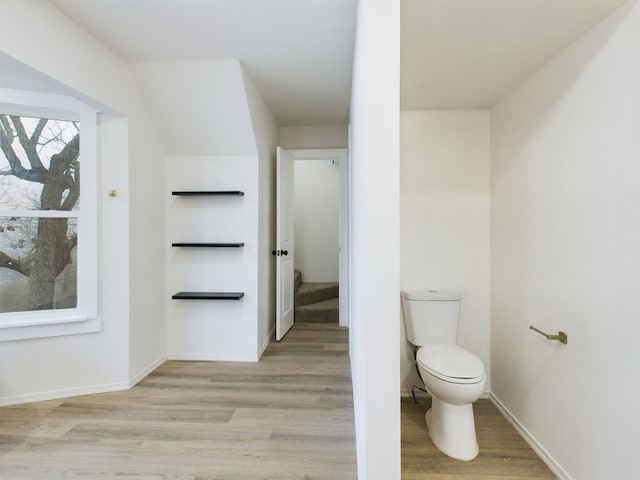 bathroom featuring wood-type flooring and toilet